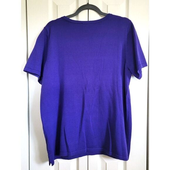 Quaker Factory L Purple Sweater‎ Lightweight Clear Sequins Large T-Shirt Style - Picture 2 of 4